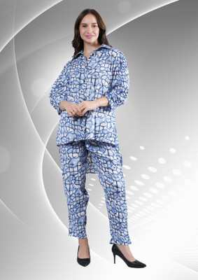 DreamBe Women Printed Blue Night Suit Set