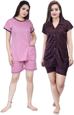 Orchid collection Women Printed Brown Night Suit Set