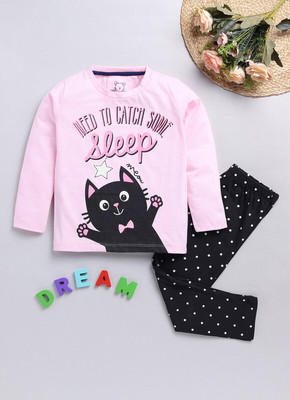 Yk Girls Printed Pink Night Suit Set