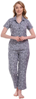 Brave One Women Printed Grey Shirt & Pyjama set