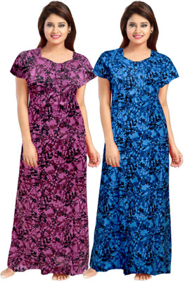 GulabiNagri Women Applique Purple, Blue Night Suit Set