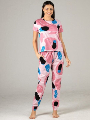 HouseOfCommon Women Printed Pink Night Suit Set