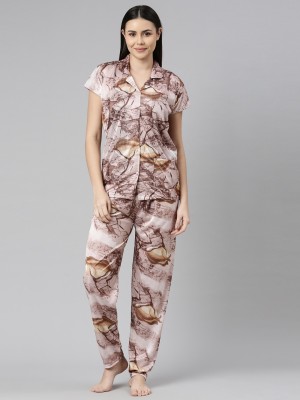 LOODY'S Women Geometric Print Beige Shirt & Pyjama set