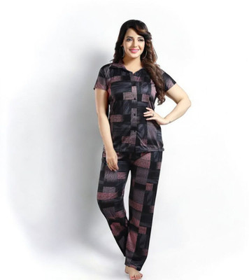 Sleepify Women Abstract, Printed Pink Night Suit Set
