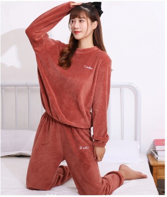 Donson Women Solid Brown Top & Pyjama Set