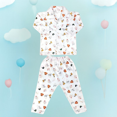 Sarvatapana Baby Boys & Baby Girls Printed White, Orange Night Suit Set