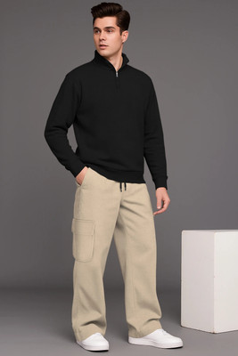 TRIPR Men Solid Black, Beige Night Suit Set