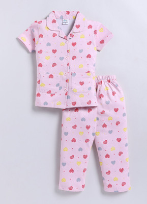 GEMINI LABEL Girls Printed Pink Night Suit Set