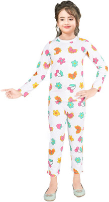 Crazy Knot Girls Printed White Top & Pyjama Set