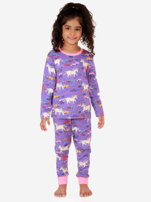 Yk Girls Printed Purple Night Suit Set