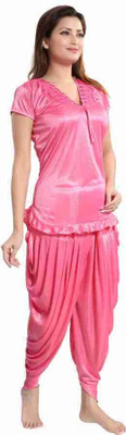 HouseOfCommon Women Solid Pink Top & Pyjama Set
