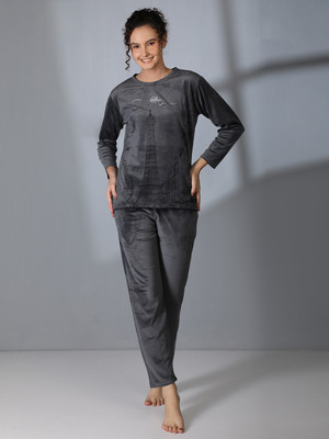 Duchess Women Solid Grey Night Suit Set