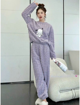 TRCLO Women Printed Purple Night Suit Set