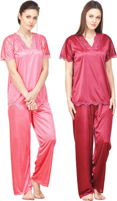 ROWENA Women Solid Multicolor Top & Pyjama Set