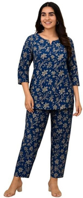 DEFINETREND Women Floral Print Blue Night Suit Set