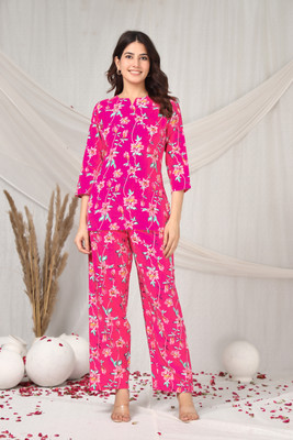 Kadri Women Printed Pink Night Suit Set