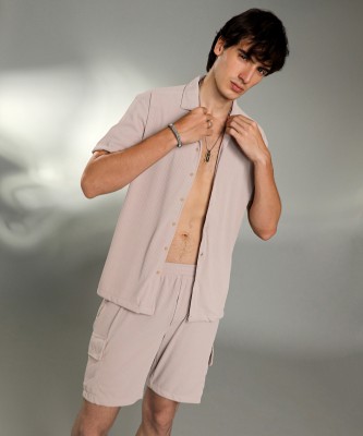 CAMPUS SUTRA Men Solid Beige Top & Shorts Set