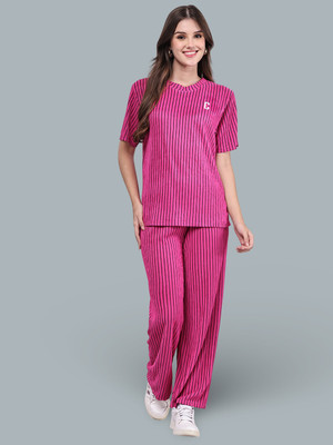 bamboo breeze Women Striped Pink Top & Pyjama Set