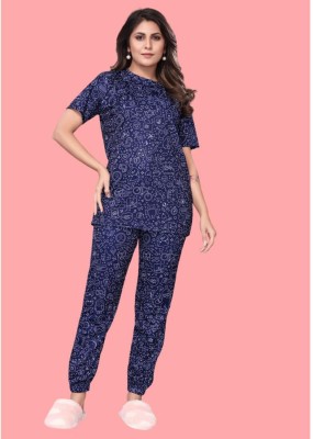 EIRLYS EMPIRE Women Printed Blue Top & Pyjama Set