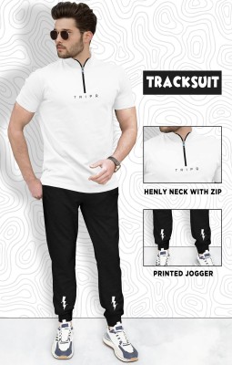 TRIPR Men Printed Black, White Night Suit Set