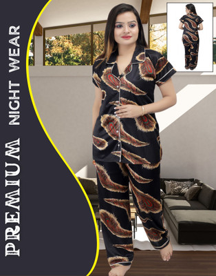 Orchid collection Women Printed Black Night Suit Set