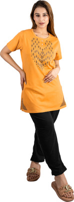 URBE Women Printed Yellow Top & Pyjama Set