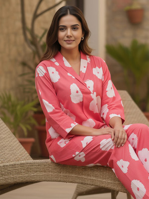 ZEYO Women Printed Red Night Suit Set
