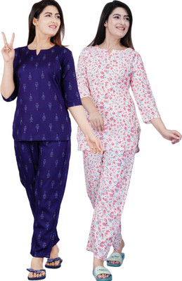 Siyako Women Printed Multicolor Night Suit Set