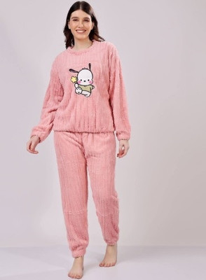 METRONAUT Women Printed, Self Design Pink Night Suit Set