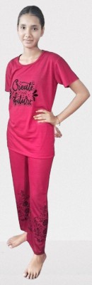 SP FASHION Women Printed Pink Top & Pyjama Set