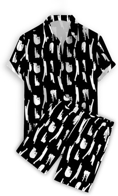 Yaara fashion Men Printed Black Night Suit Set