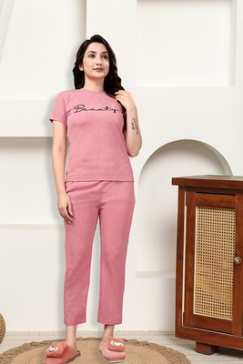 Indoce Sales Women Printed Pink Night Suit Set