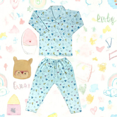 Sarvatapana Baby Boys & Baby Girls Printed Light Blue Night Suit Set