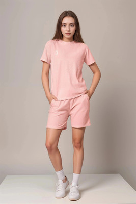 Lugo Women Solid Pink Night Suit Set