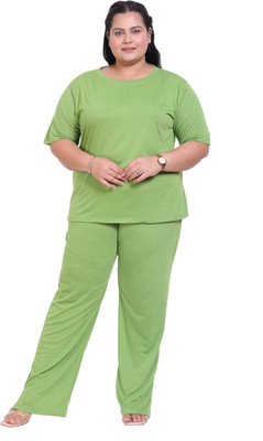 CANIDAE Women Solid Light Green Night Suit Set