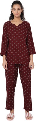 Smarty Pants Women Printed Maroon Top & Pyjama Set
