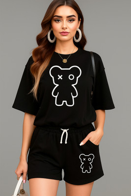 Lripsome Women Printed Black Top & Shorts Set