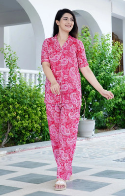 MintMarie Women Printed Pink Shirt & Pyjama set