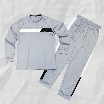 BajrangFashion Men Solid, Striped Grey Night Suit Set