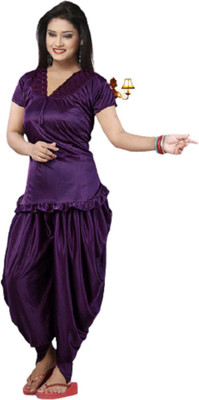mysie Women Solid Purple Night Suit Set