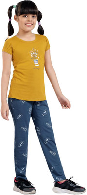 COZYKUDOS Girls Self Design Yellow Top & Pyjama Set