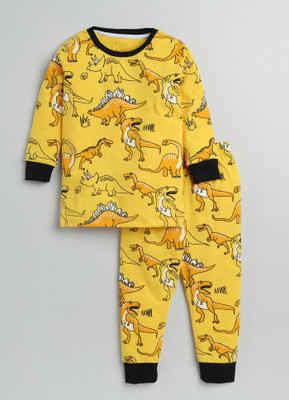 Lazy Shark Boys Printed Yellow Night Suit Set