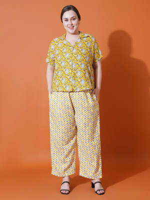 U&F Beyond Women Printed Yellow Night Suit Set