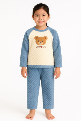 Ruhani Girls Self Design Blue Top & Pyjama Set