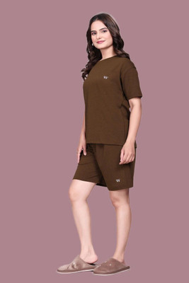 WHITDUCK Women Solid Brown Top & Shorts Set