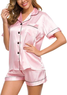 Vd hub Women Solid Pink Night Suit Set