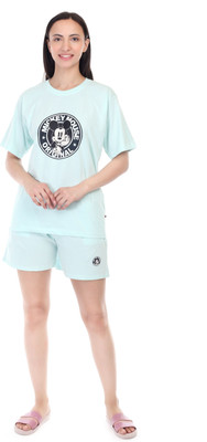 ROYAL LIYO Women Printed Light Blue Top & Shorts Set