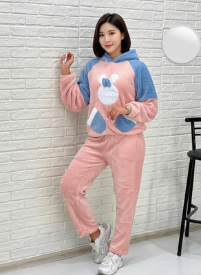 TIARA WORLD Women Self Design Pink Night Suit Set