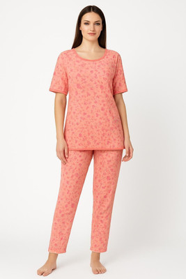 KLS Women Printed Orange Night Suit Set