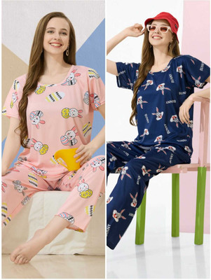 Trade Zone Women Printed Multicolor Top & Pyjama Set